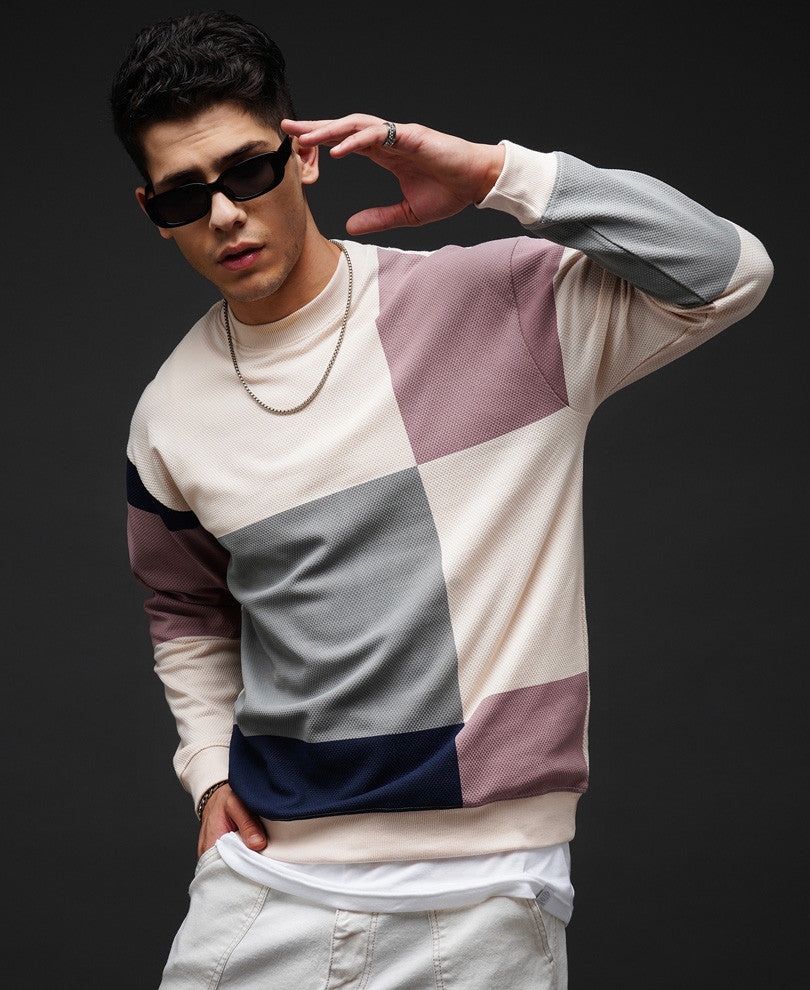 Cream Color Block Oversize Drop Shoulder T Shirt