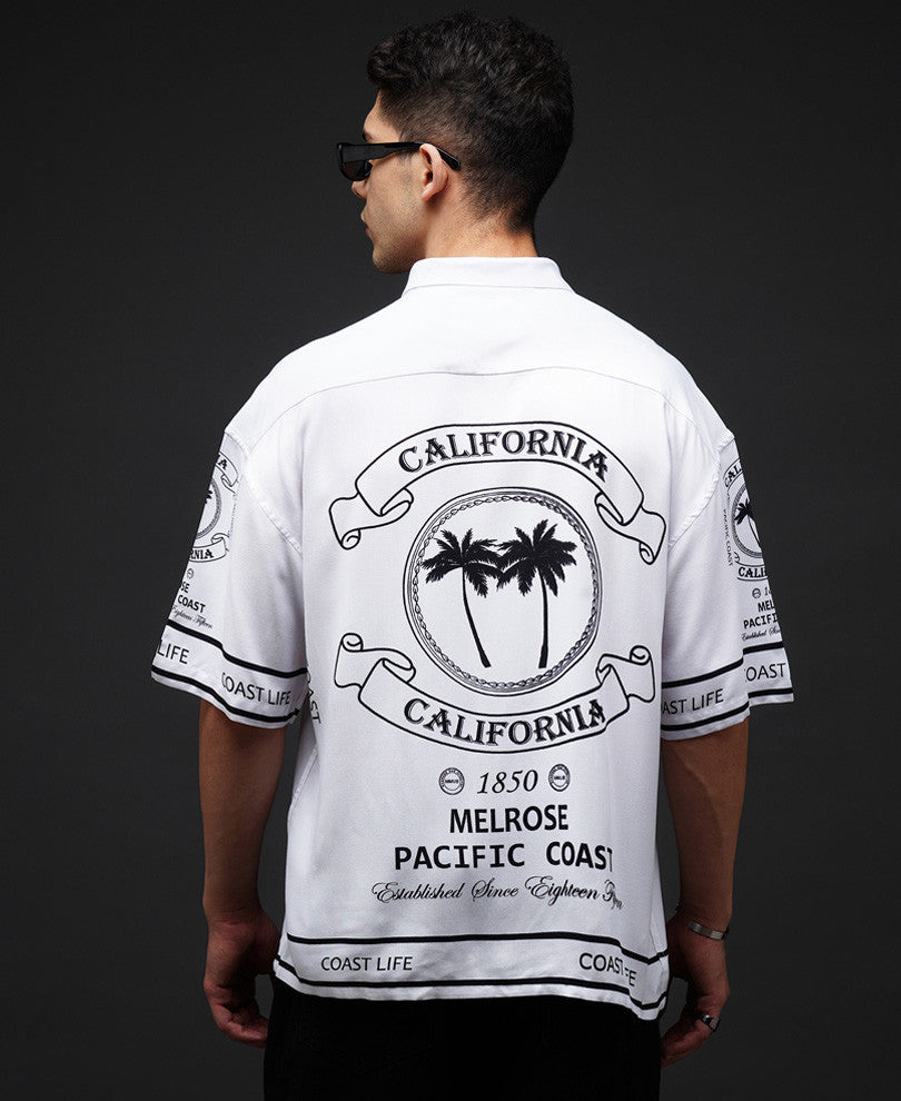 White California Print Oversize Drop Shoulder Shirt
