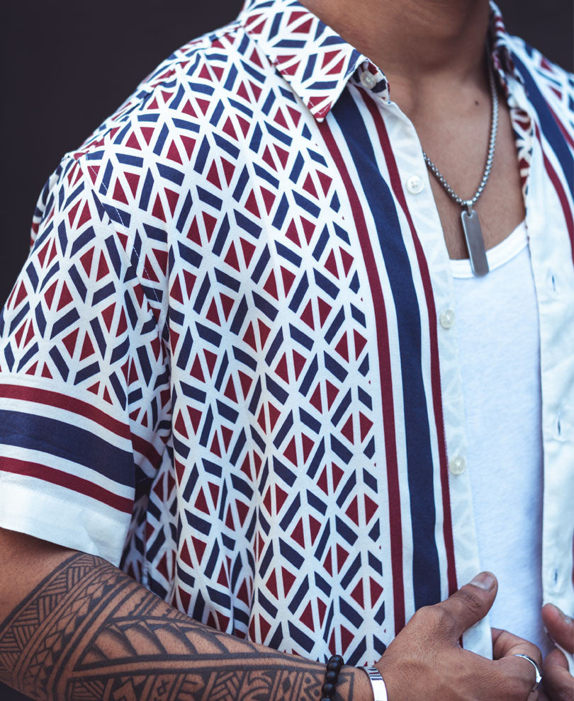White Geo Print Half Sleeves Shirt