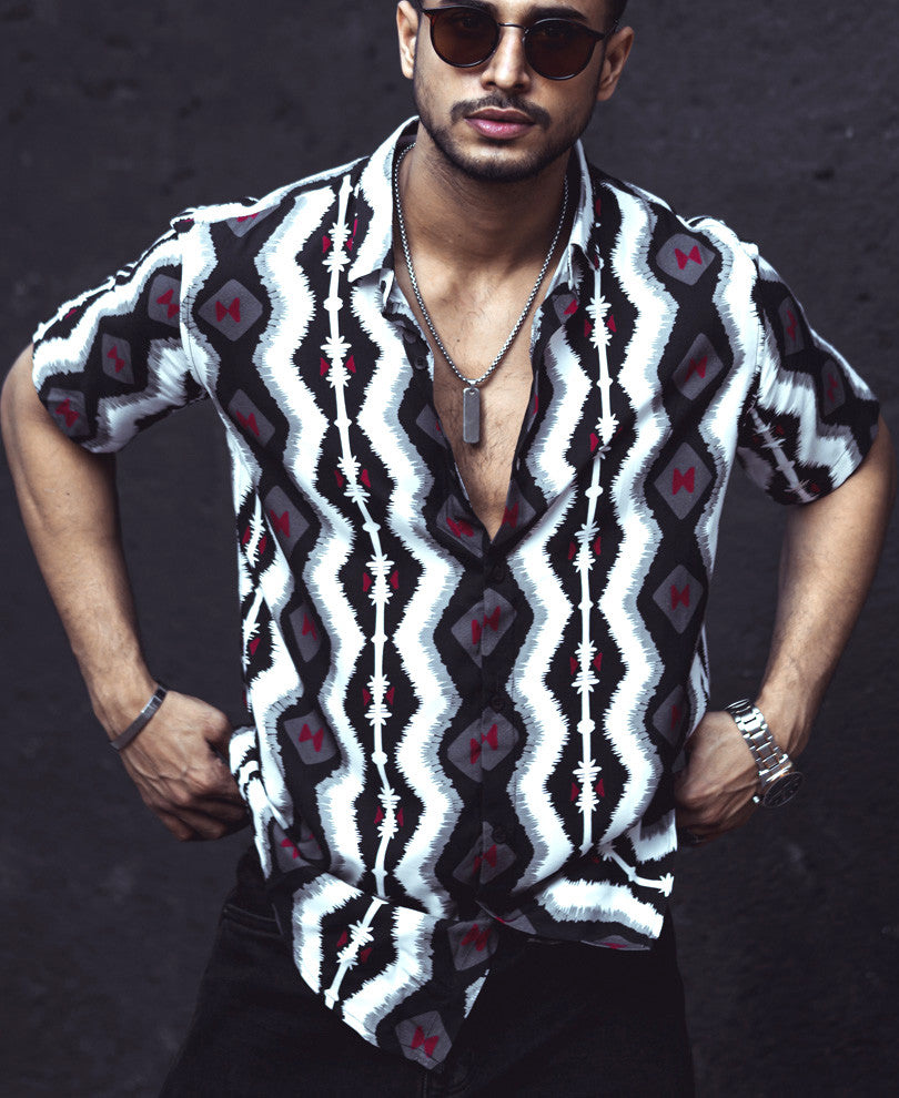 Black Ikat Print Half Sleeves Shirt