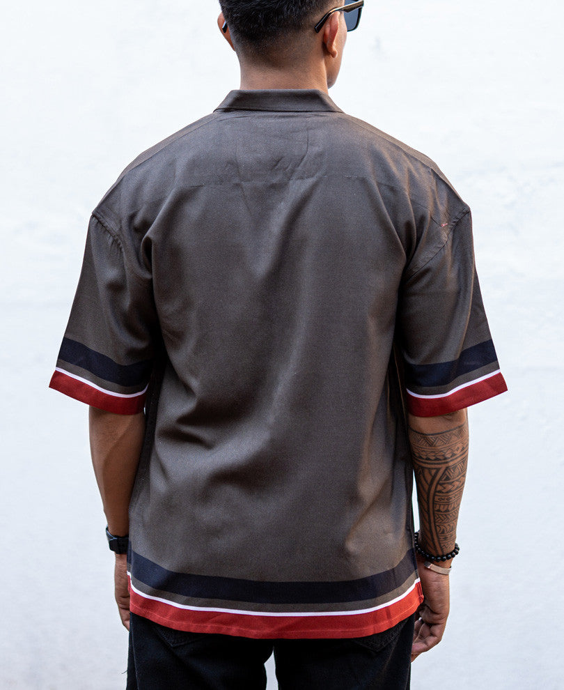 Dark Grey Bottom Striped Oversize Drop Shoulder Shirt