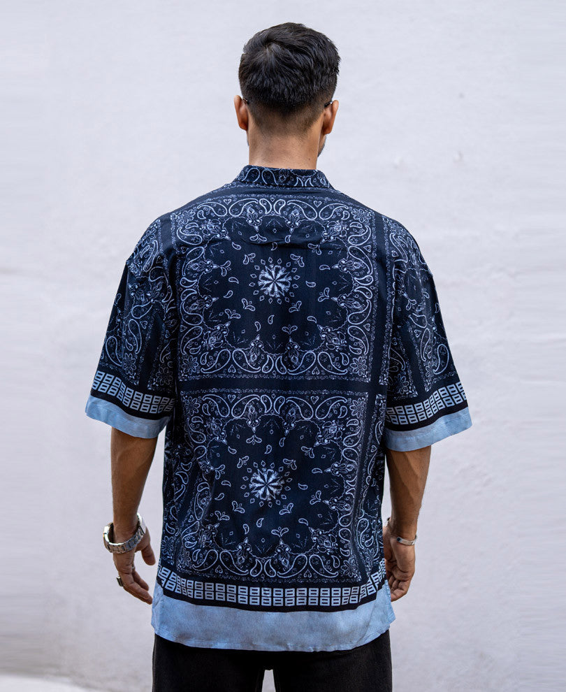 Navy Blue Paisley Print Oversize Drop Shoulder Shirt