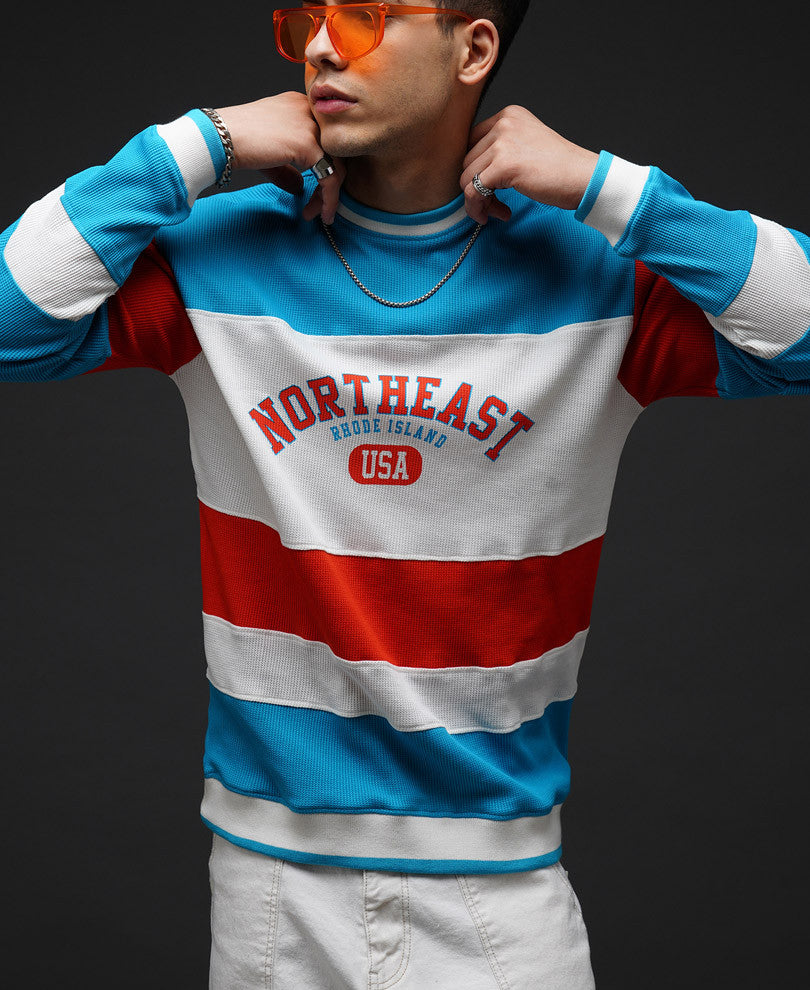 Blue Color Panel Oversize Drop Shoulder T Shirt