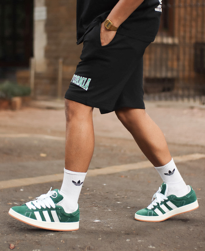 Black California Print Shorts
