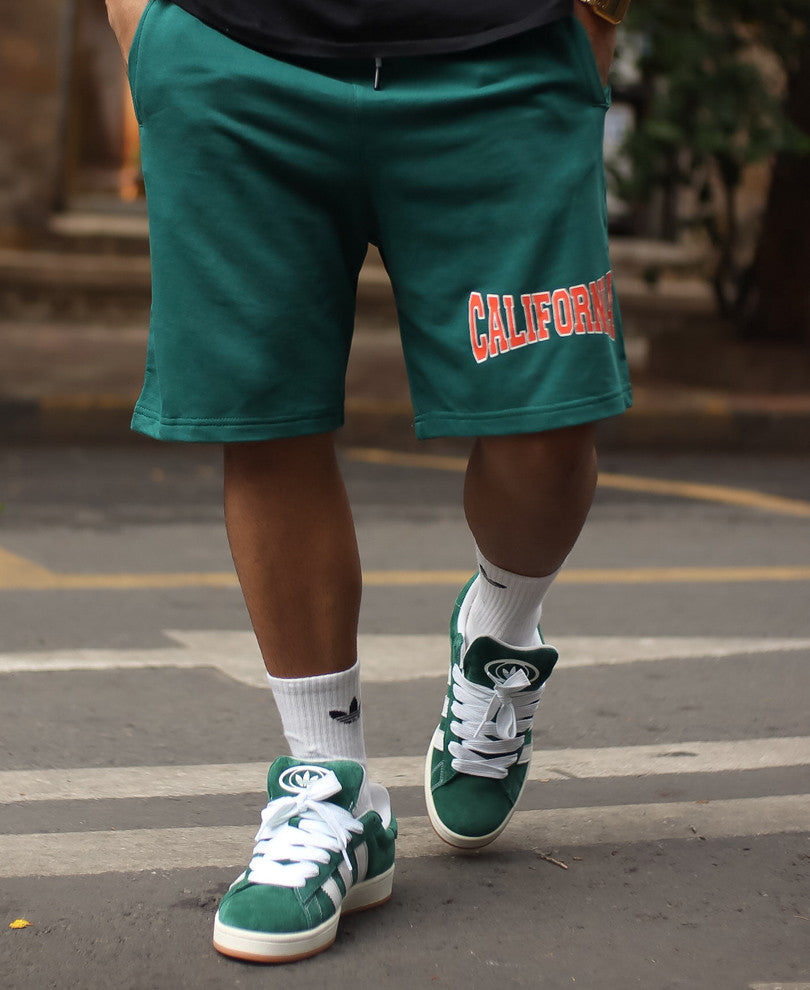 Green California Print Shorts