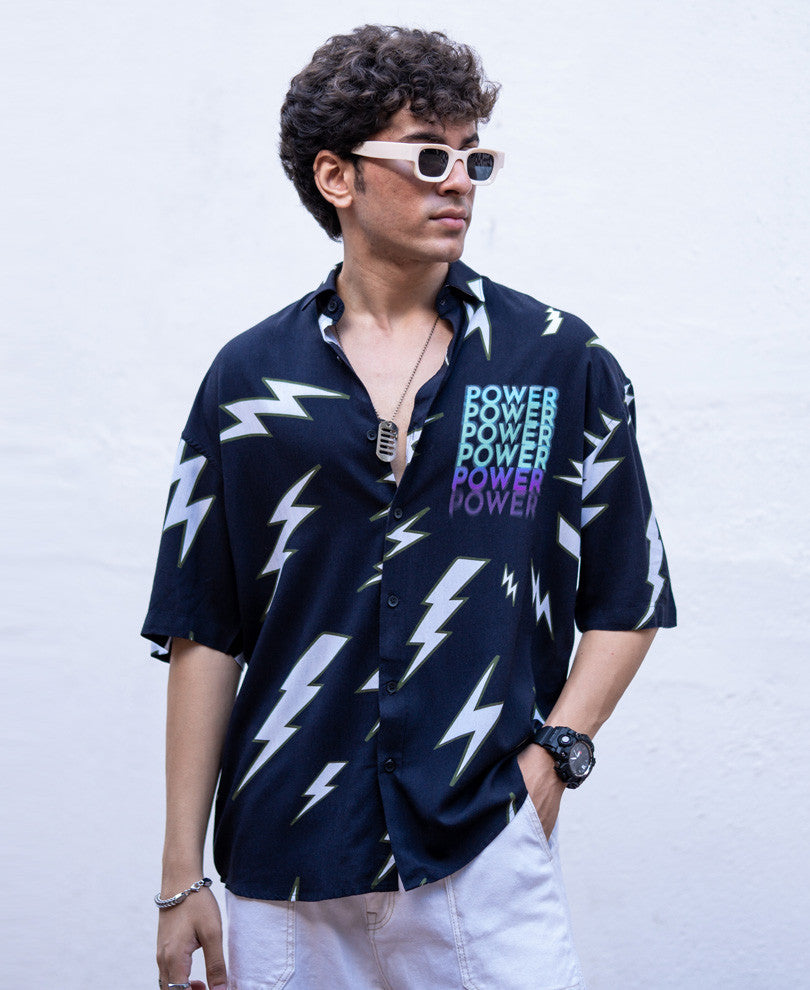 Black Power Print Oversize Drop Shoulder Shirt