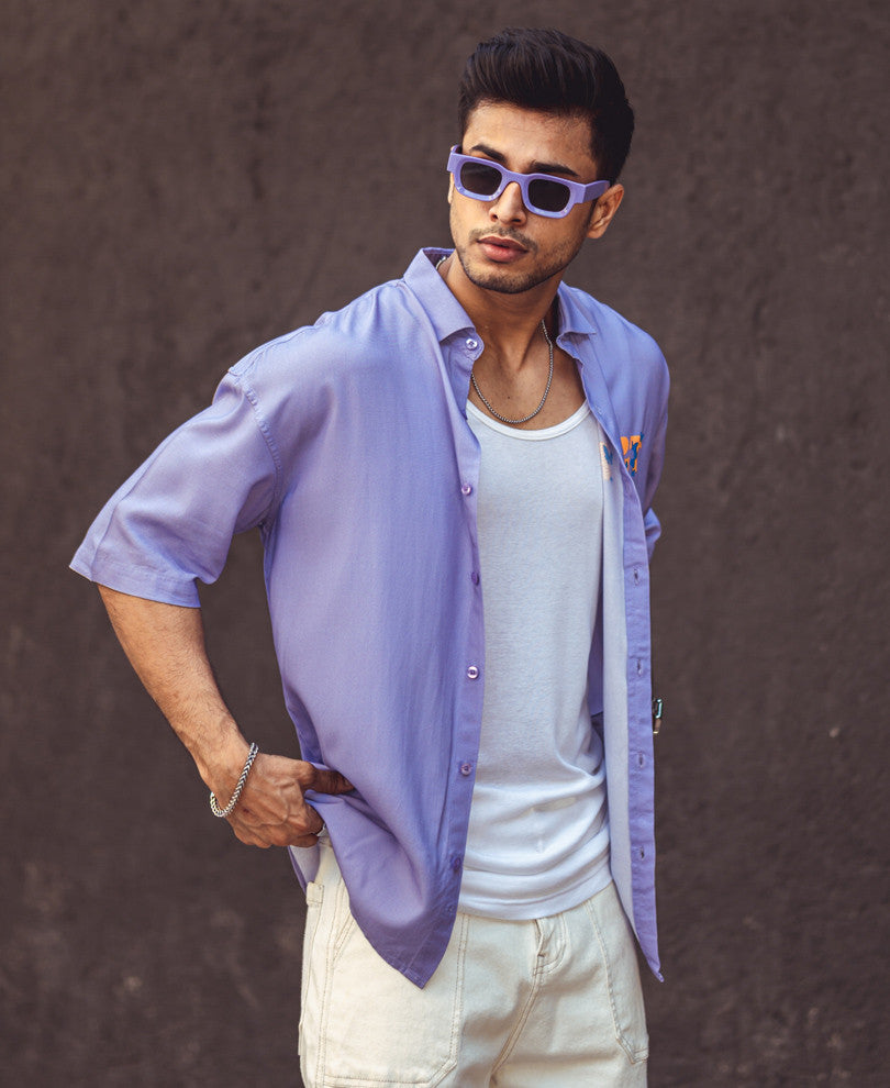 Purple Art Back Print Oversize Drop Shoulder Shirt