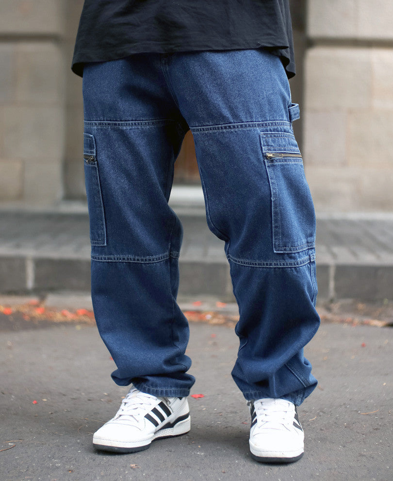 Blue Side Pocket Baggy Fit Denim Jeans