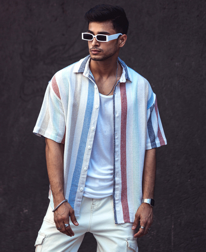 Multi Color Striped Structured Oversize Drop Shoulder Shirt