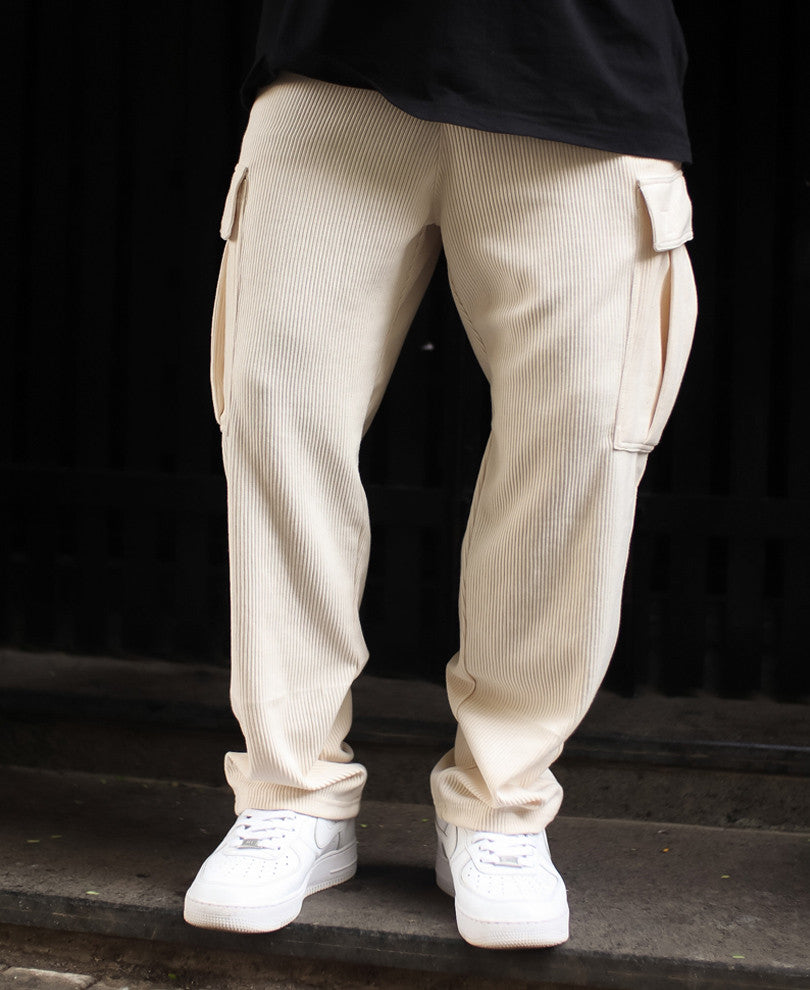 Cream Side Pocket Baggy Fit Track Pant