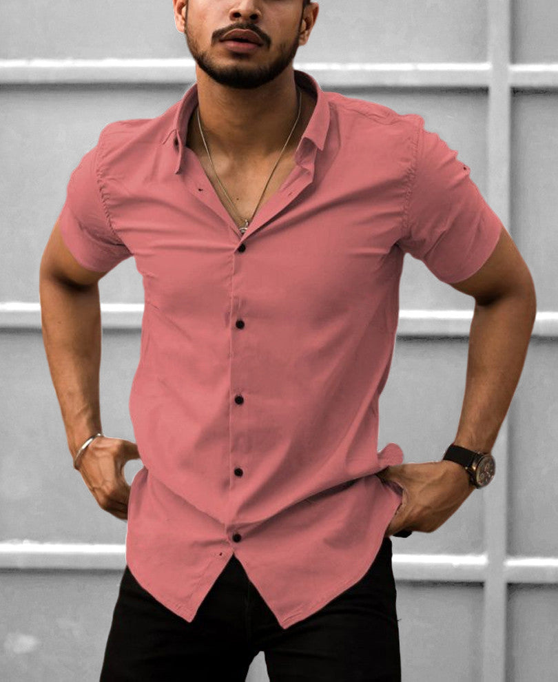 Urban Peach Stretchable Solid Half Sleeves Shirt