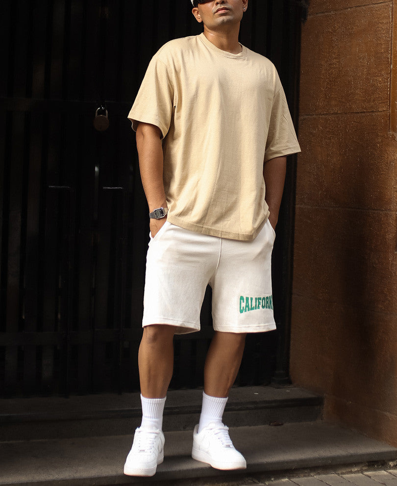 Light Beige California Print Shorts