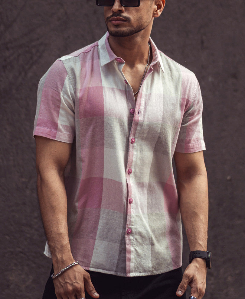 Light Pink Checks Half Sleeves Shirt