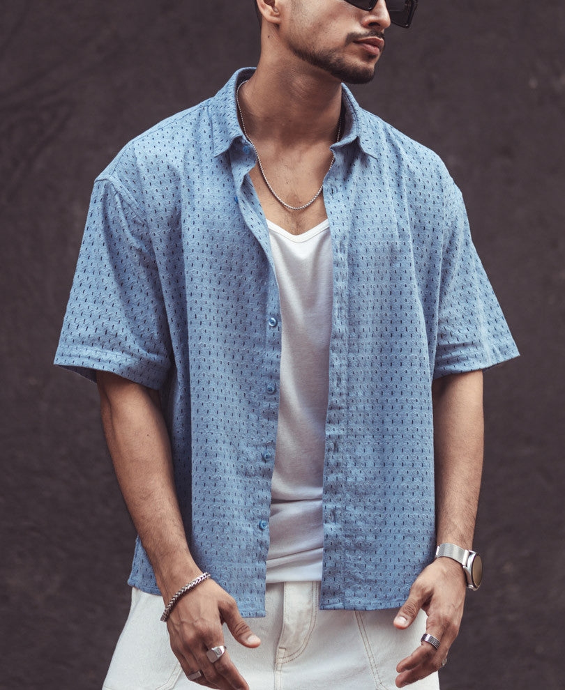 Sky Blue Structured Oversize Drop Shoulder Shirt