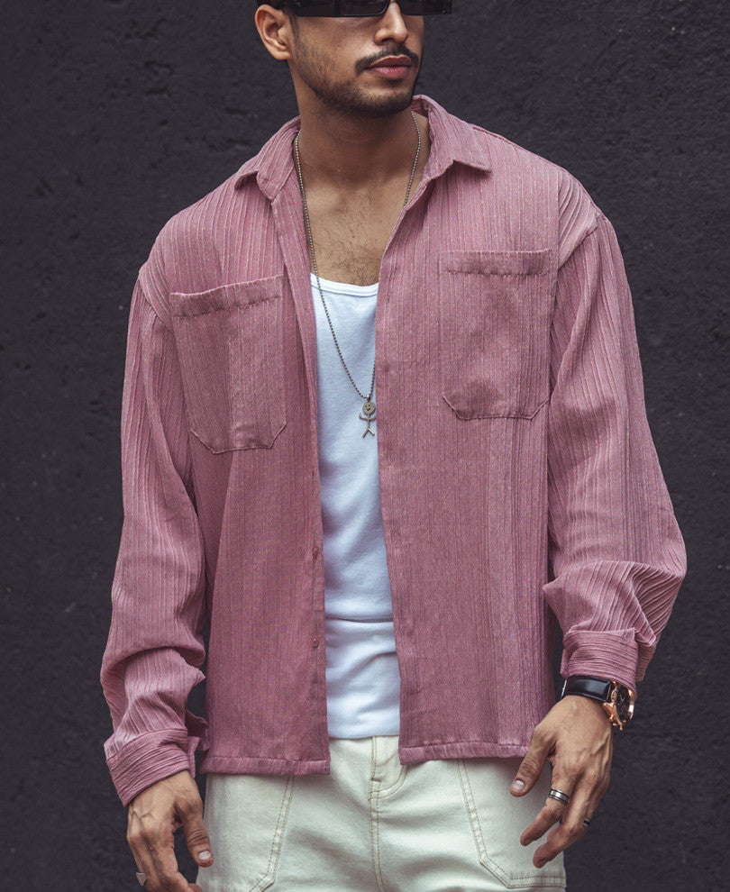 Pink Double Pocket Oversize Drop Shoulder Shirt