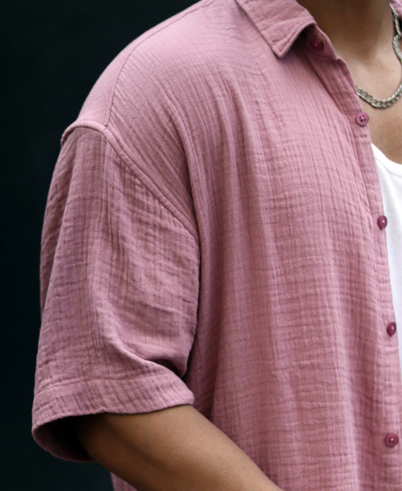 Pink Textured Oversize Drop Shoulder Shirt