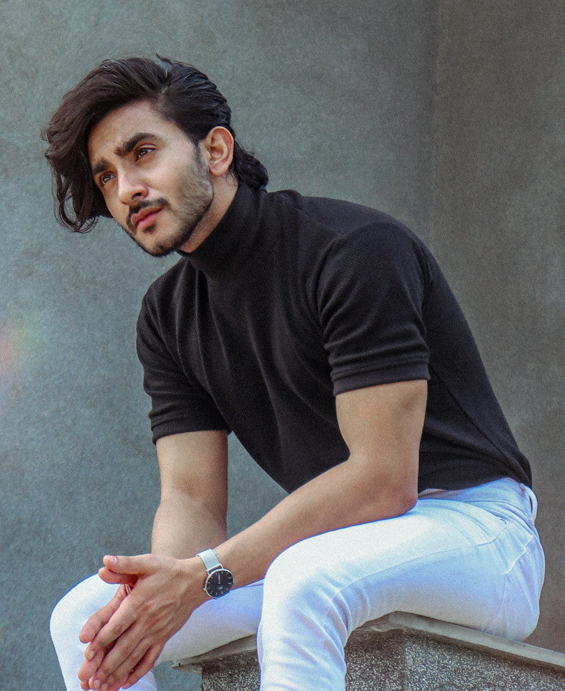 Black Plain Polo Neck Half Sleeves T Shirt