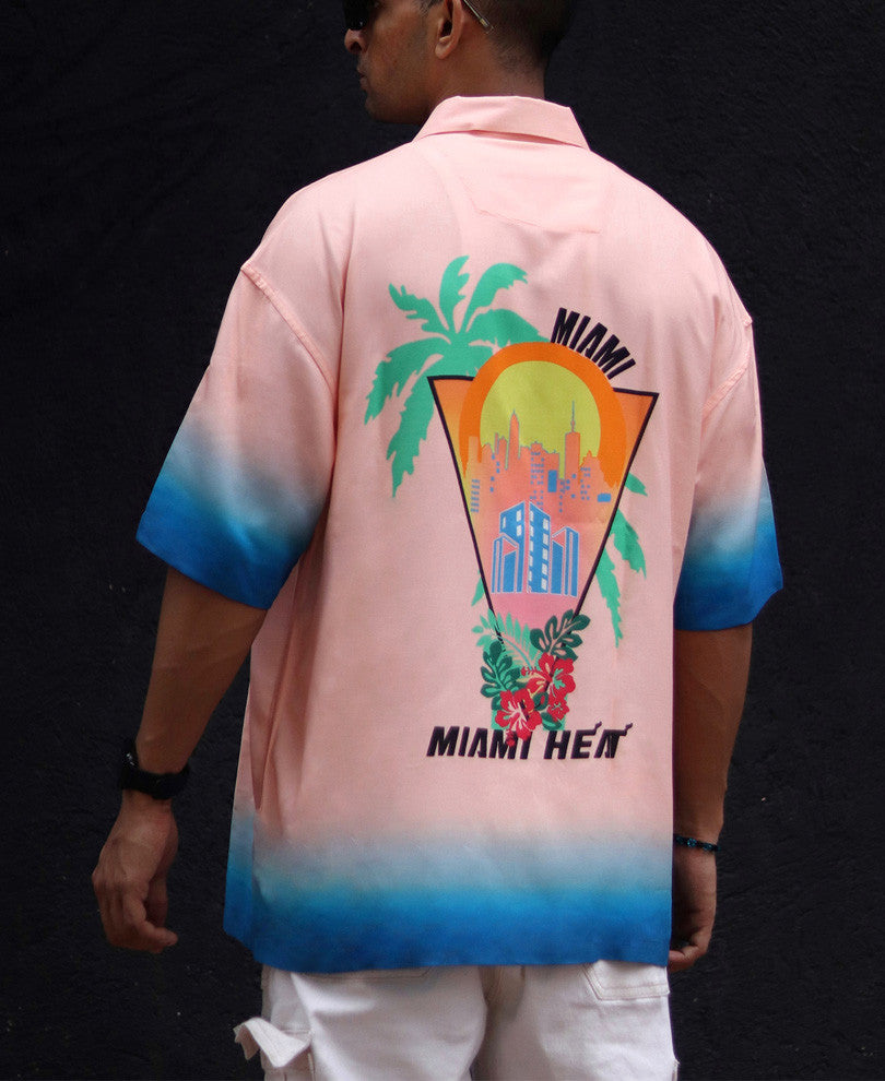 Peach Miami Print Oversized Shirt