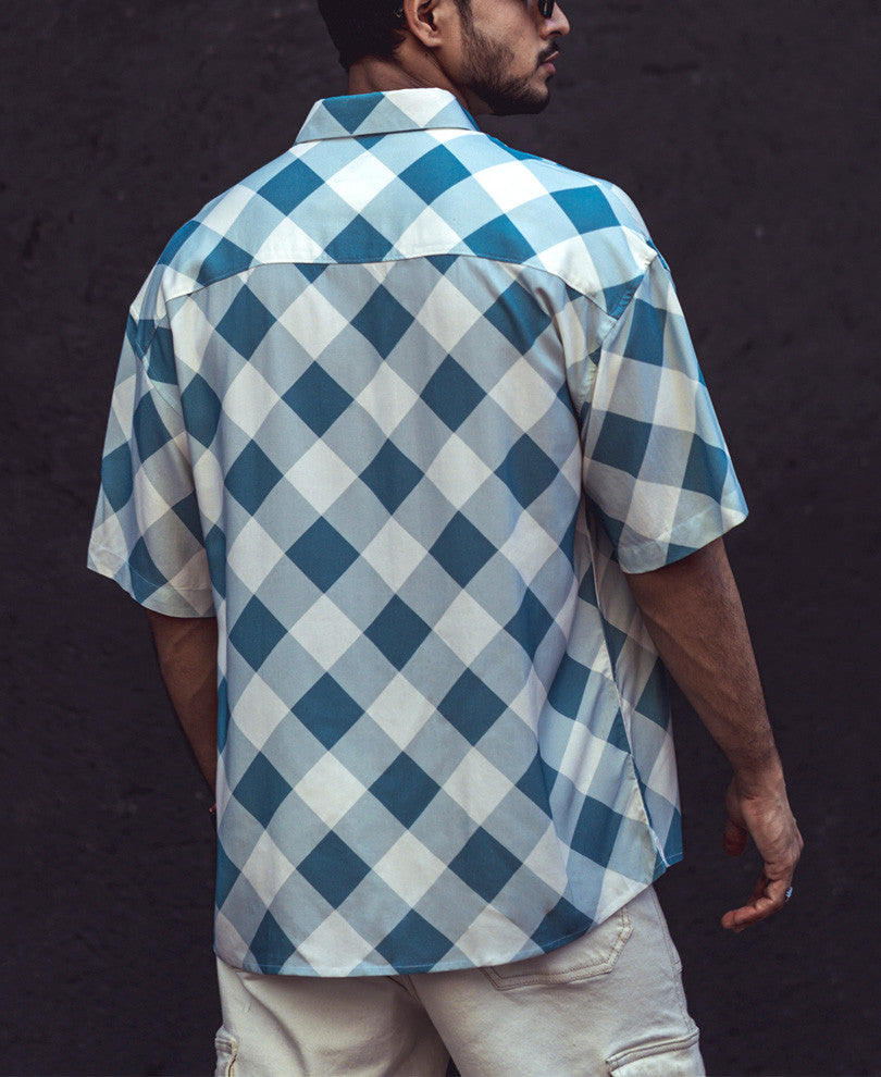 Turquoise Green Checks Oversized Shirt