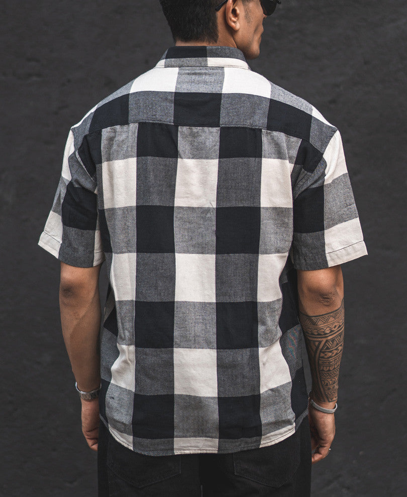 Black And Cream Checks Oversize Drop Shoulder Shirt