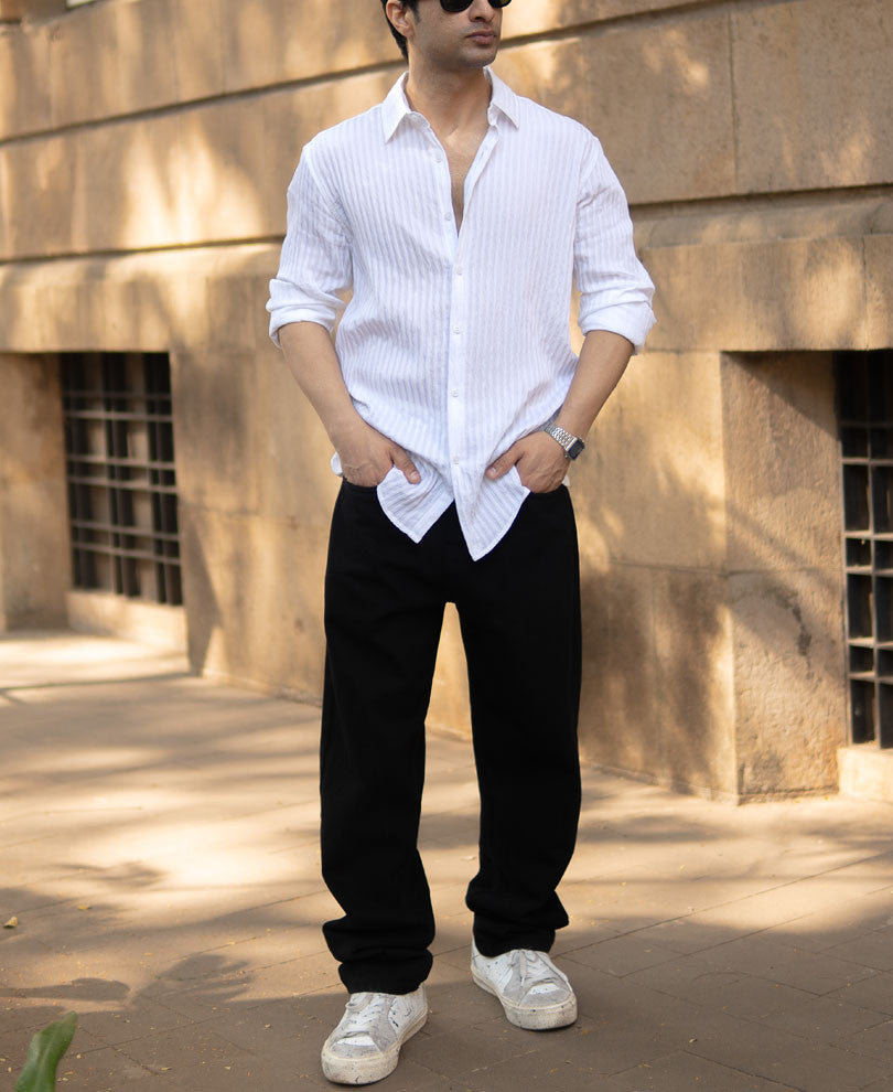 White Stripes Regular Fit Full Sleeves Shirt