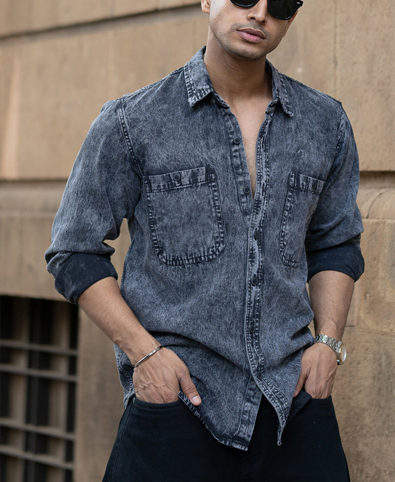 Carbon Black Regular Fit Full Sleeves Shirt