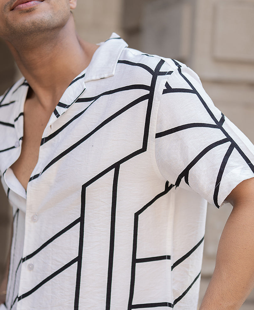 White Macro Geometric Print Shirt