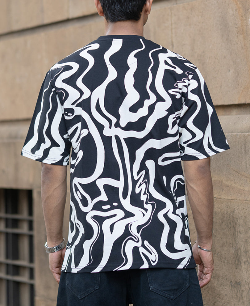 Black Half Sleeves Oversized Printed T-Shirt