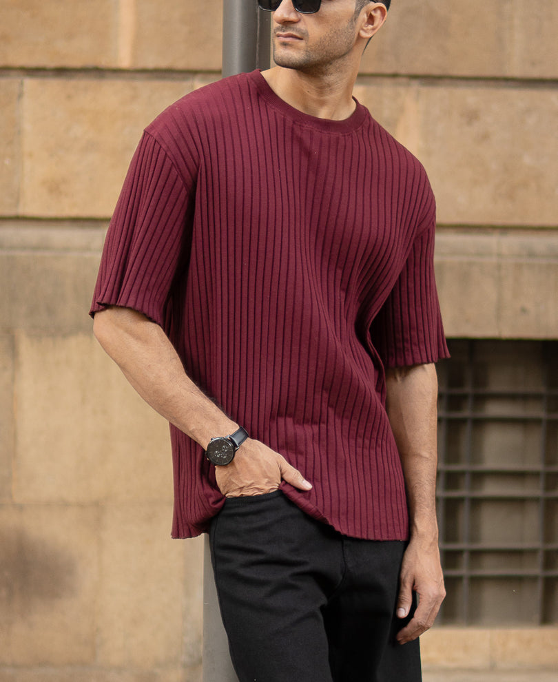 Wine Rib Knit T-Shirt