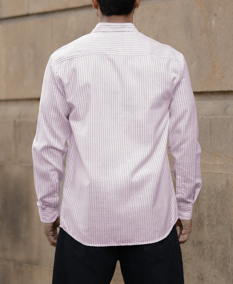 Pink And White Stripes Regular Fit Full Sleeves Shirt