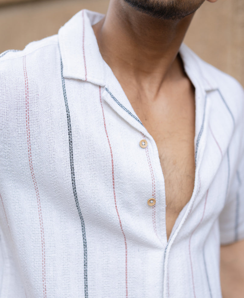White Structured Stripe Shirt