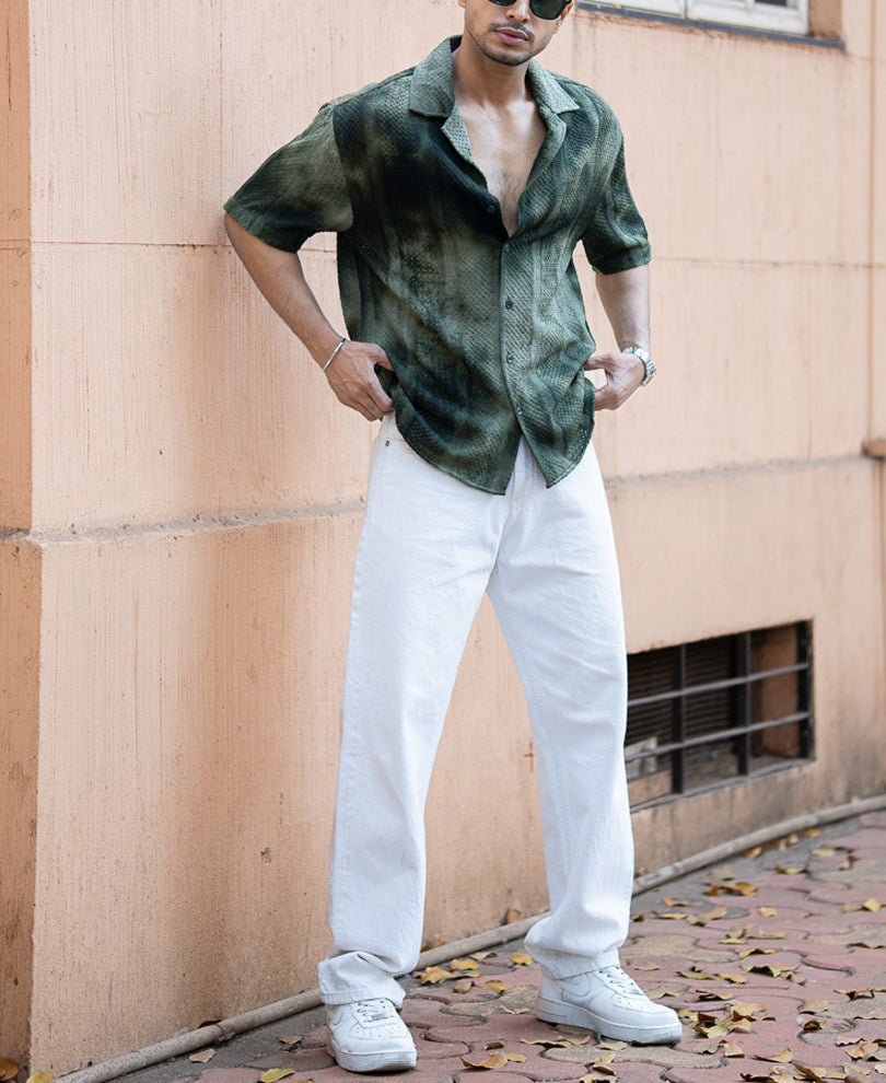 Olive Oversized Half Sleeves Shirt