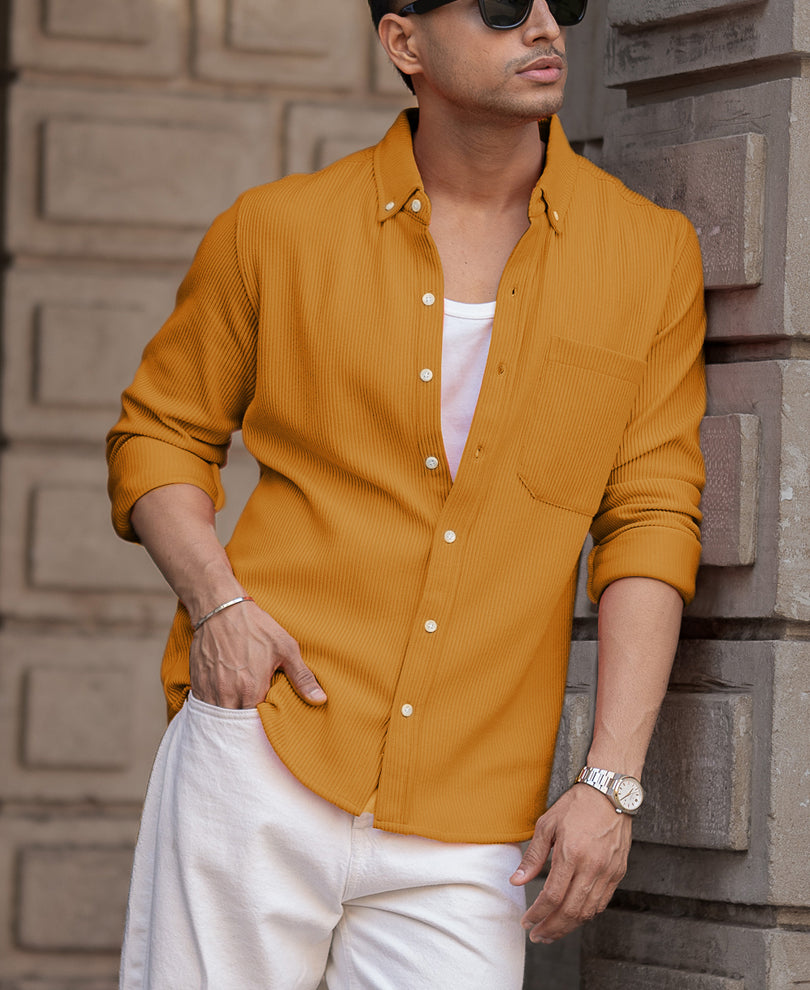Mustard Regular Fit Full Sleeves Shirt