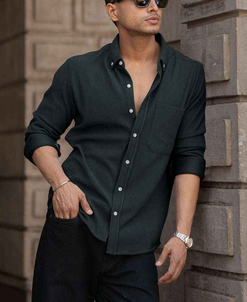 Green Regular Fit Full Sleeves Shirt