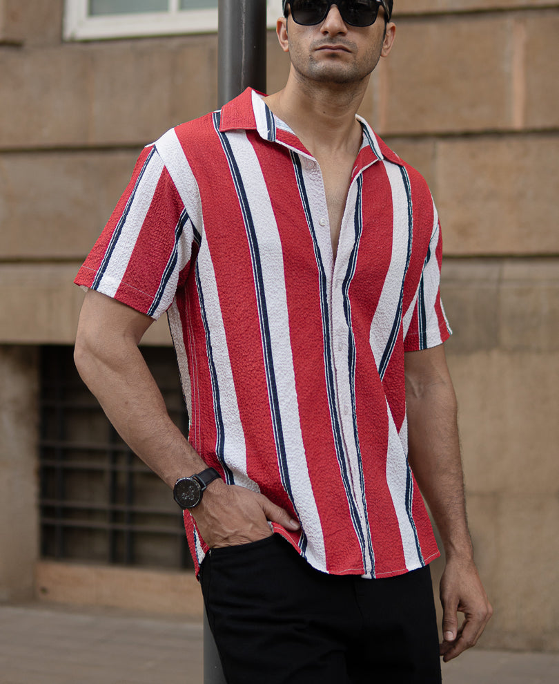 Red Textured Stripe Shirt