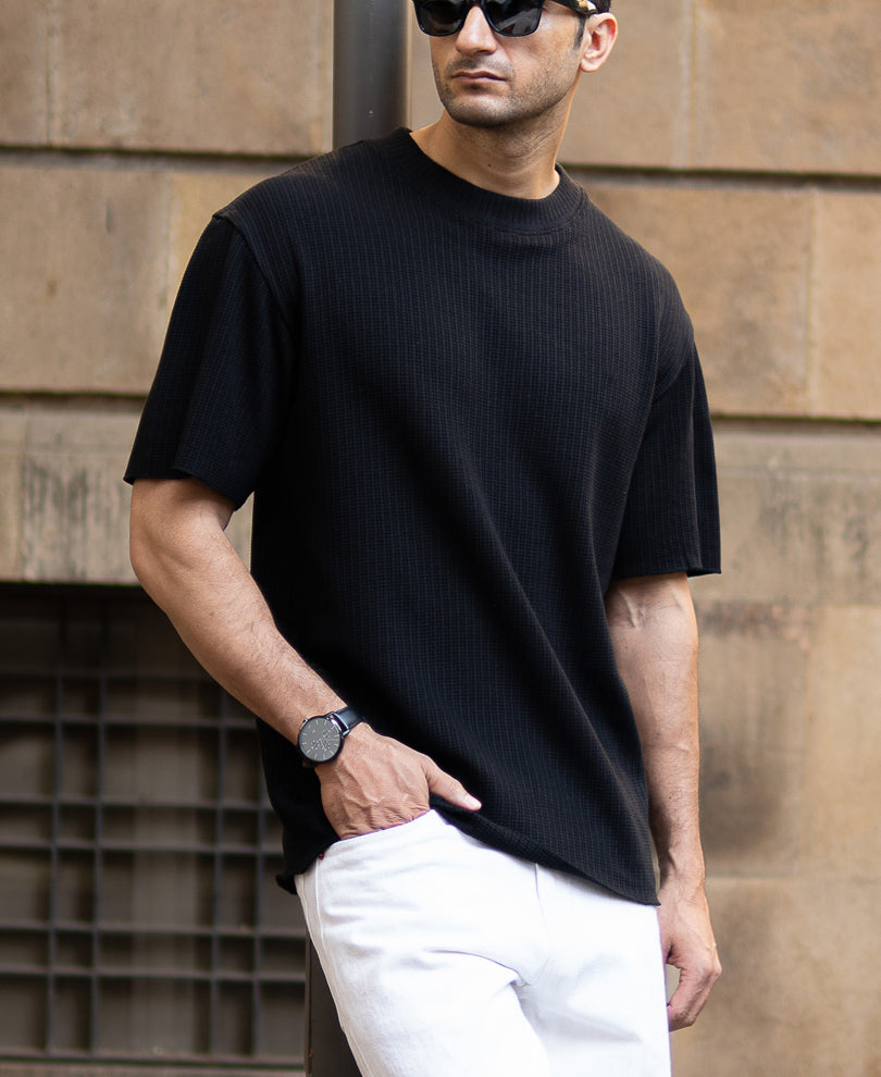Black Oversized Structure Half Sleeves T-Shirt