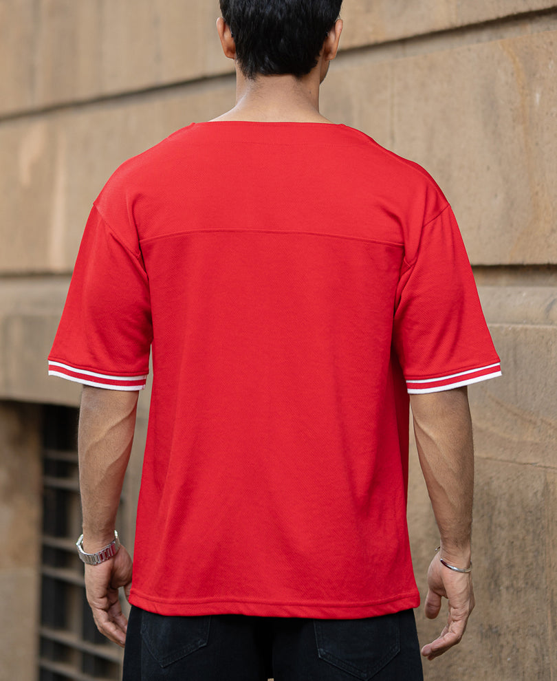 Red Mesh Texture Printed T-Shirt