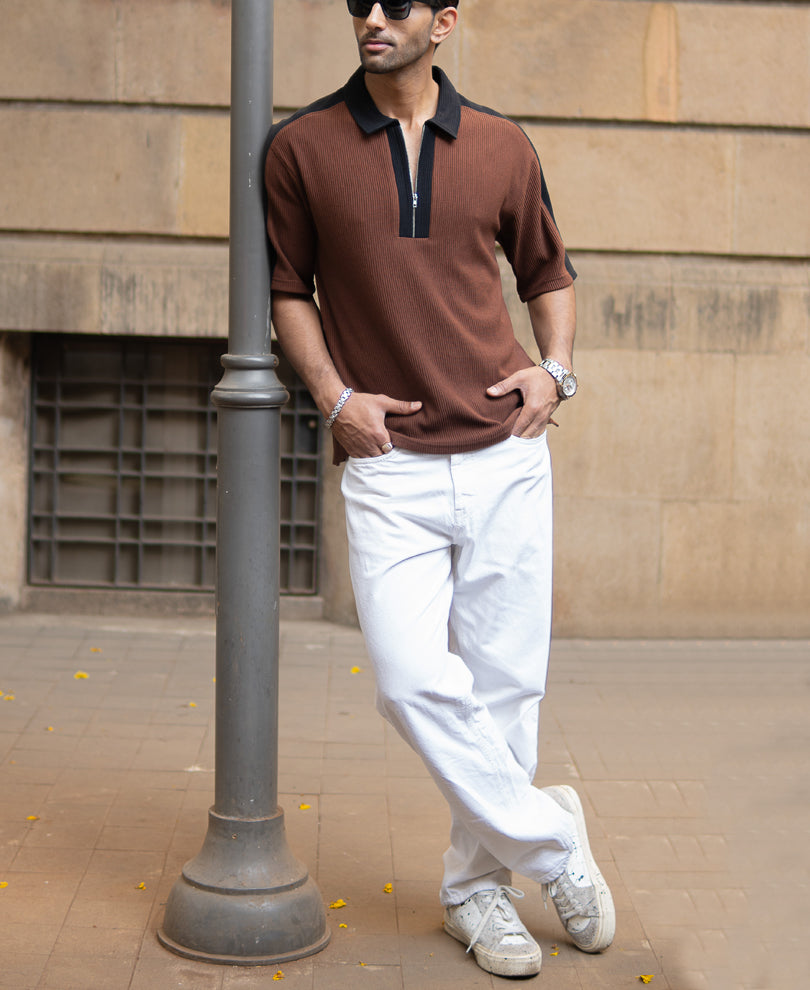 Brown And Black Colourblock T-Shirt