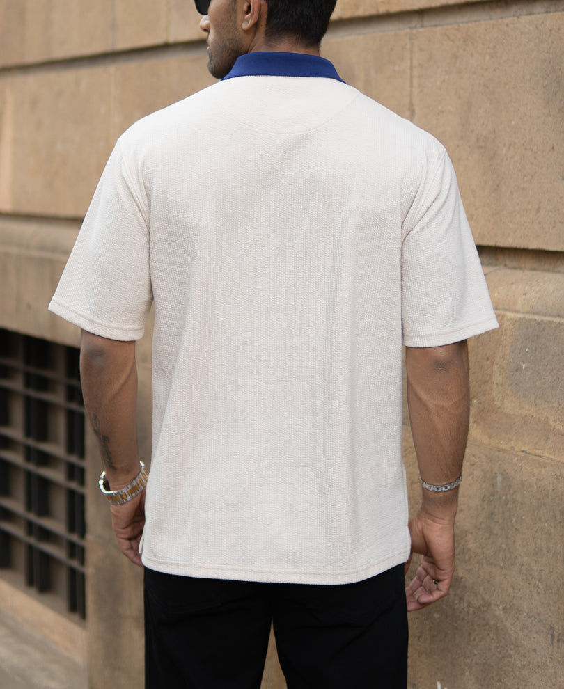Cream Contrast Collar T-Shirt