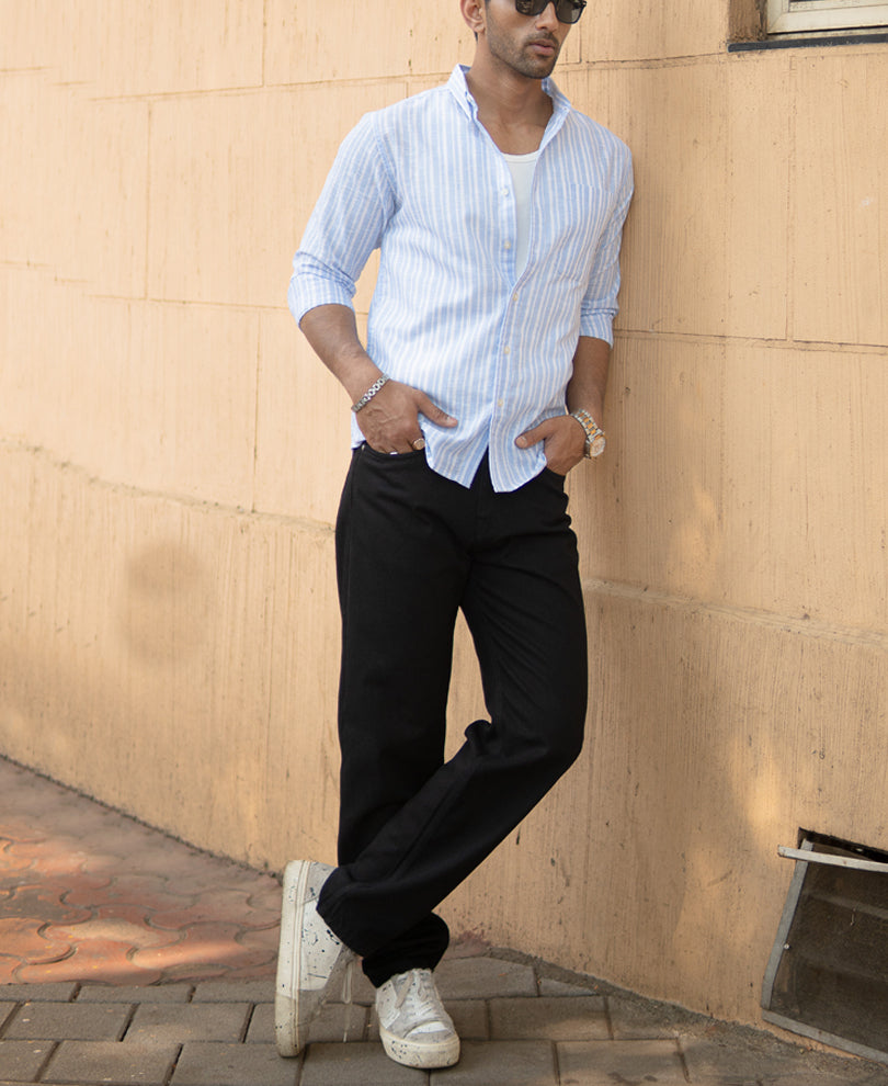 Mid Blue Striped Light Weight Shirt