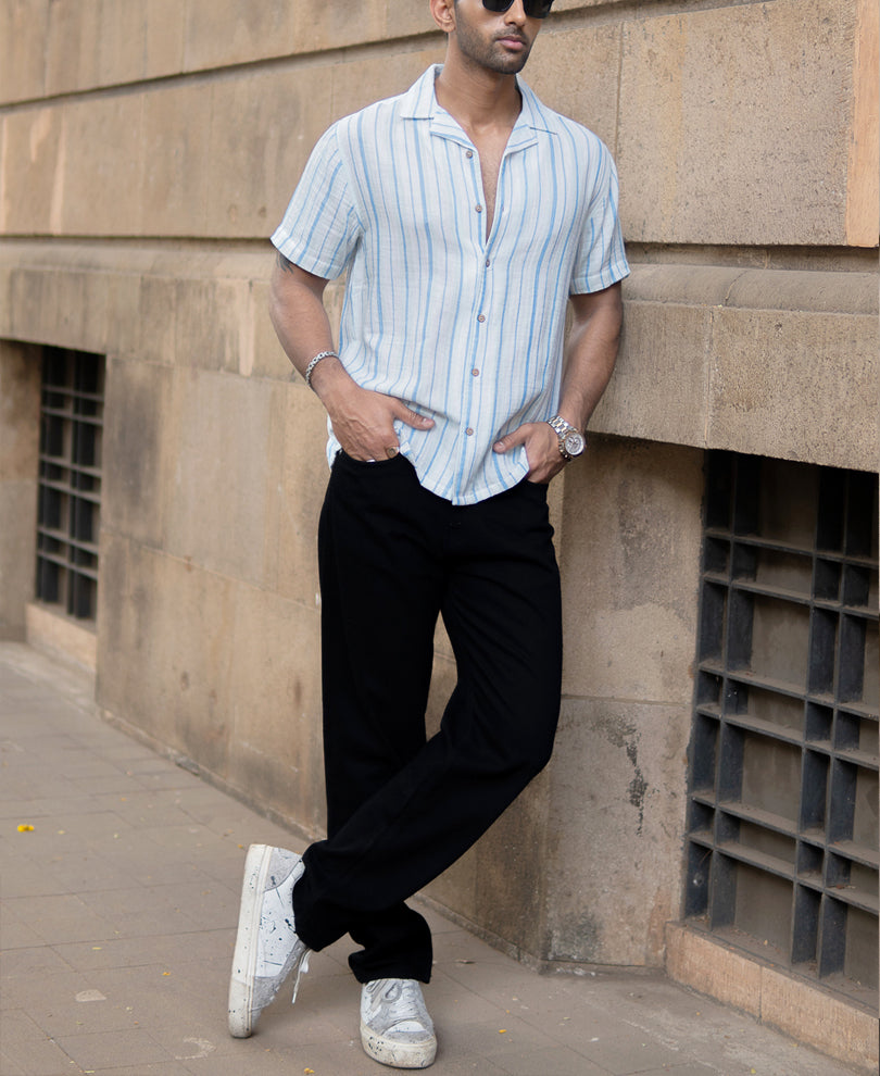 Blue Crinkled Stripe Shirt