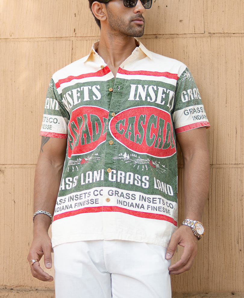 Olive Washed Printed Shirt
