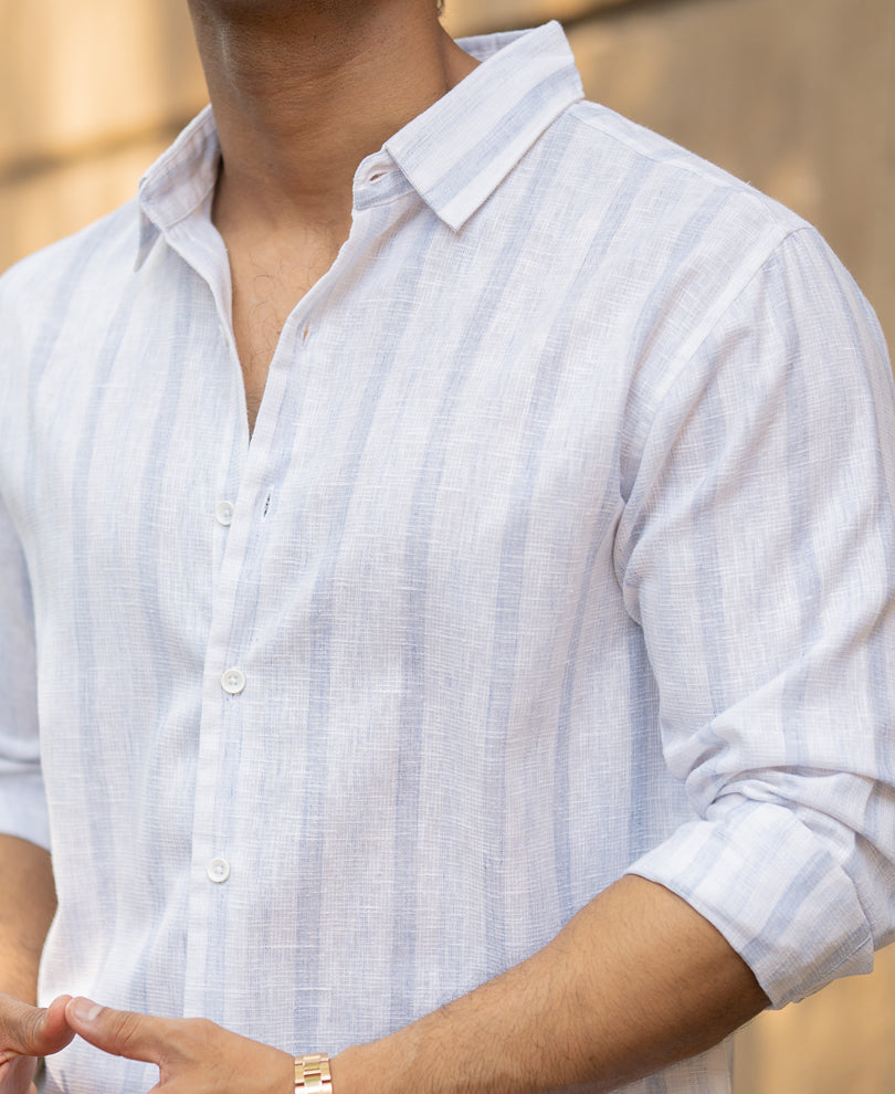 Faded Blue Stripe Embroidered Shirt