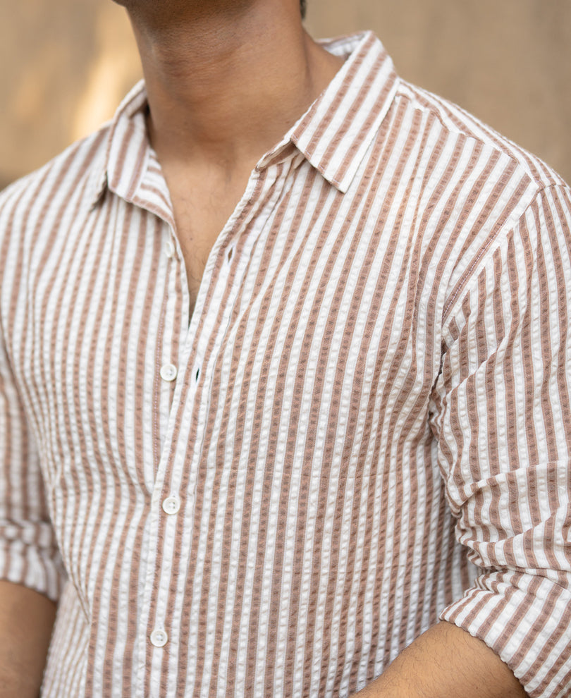 Light Brown Seersucker Stripe Shirt
