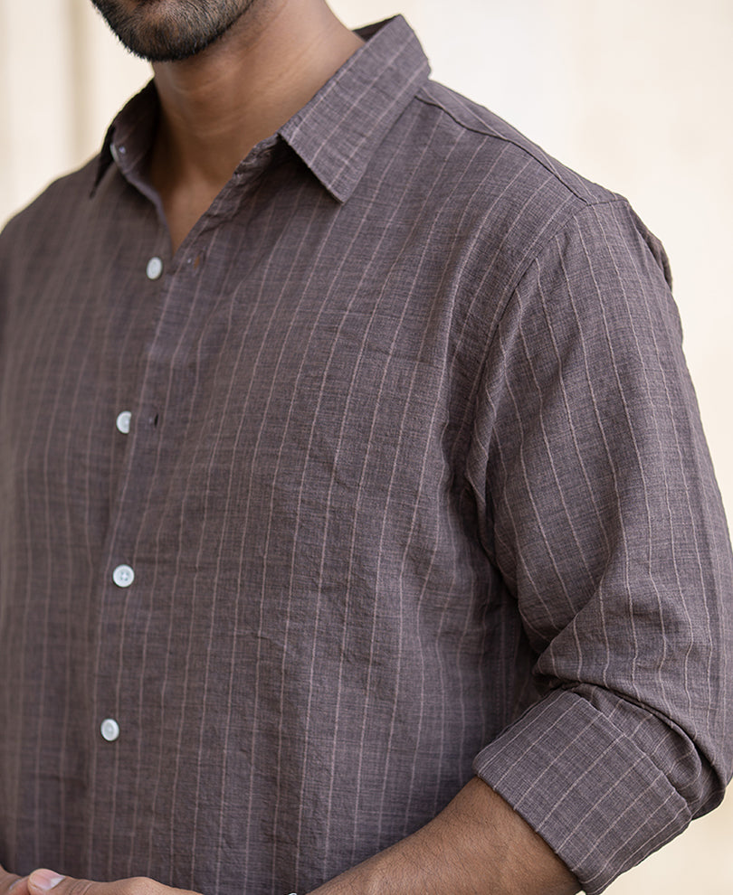 Brown Striped Flowy Regular Fit Shirt