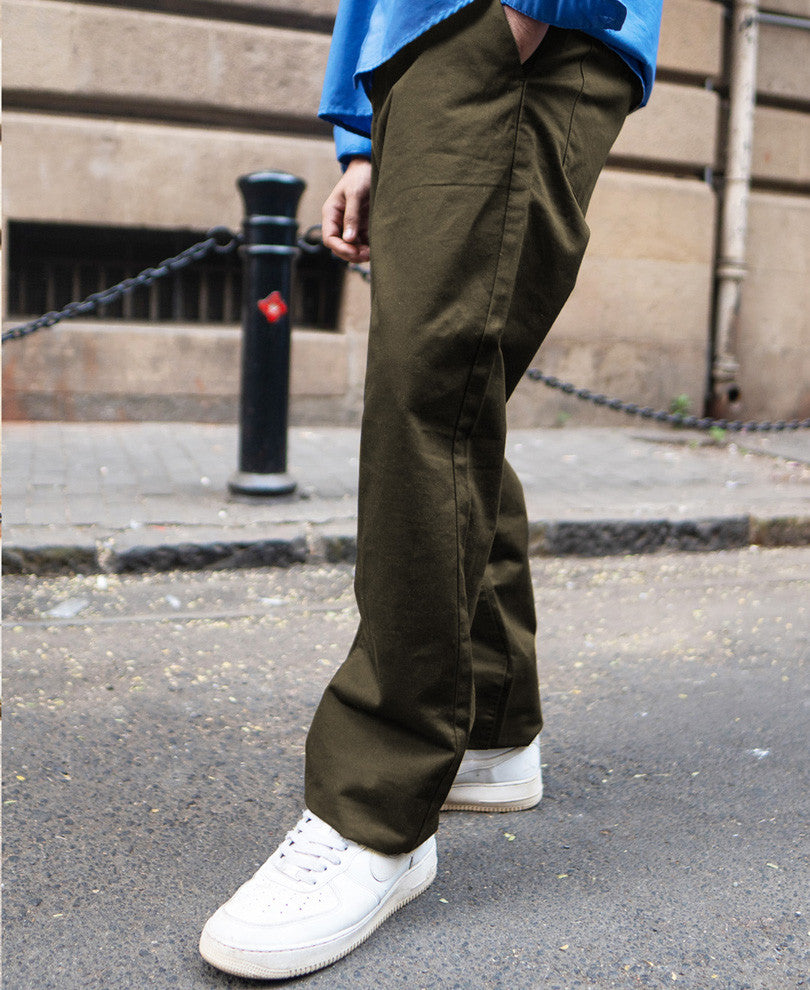 Olive Regular Fit Cotton Pant