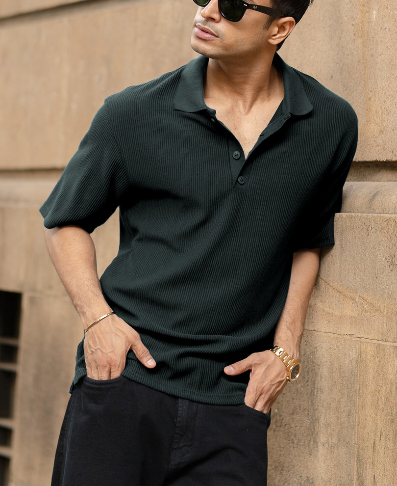 Dark Green Rib Polo T-Shirt