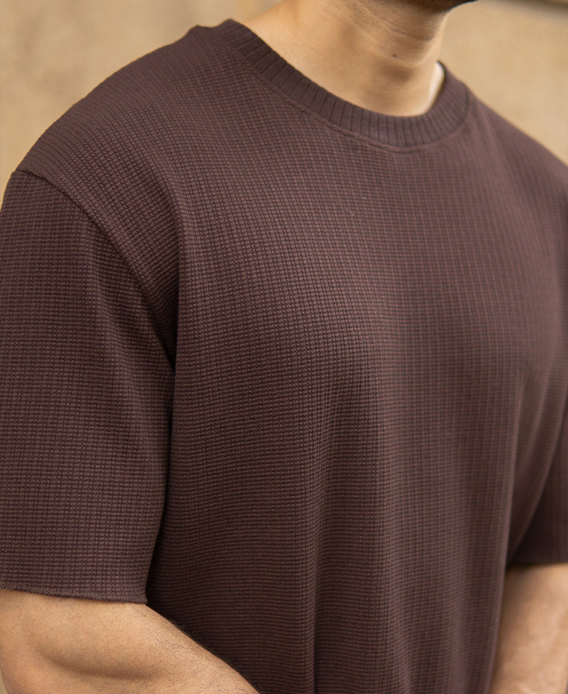 Dark Brown Structured Knit T-Shirt