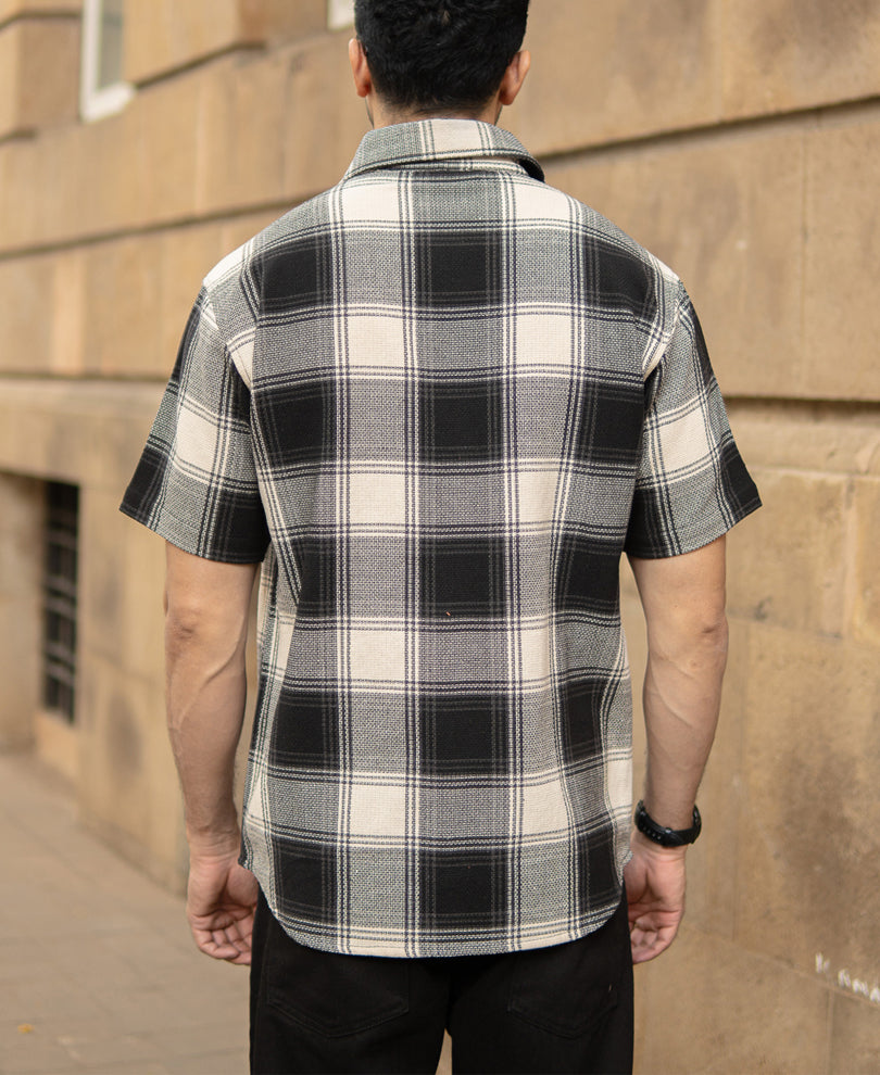 Black Regular Fit Structured Checks Shirt