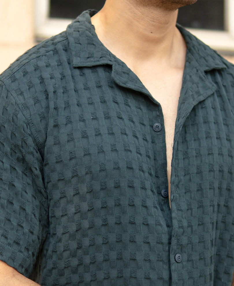 Bottle Green Structured Oversized Half Sleeeves Shirt